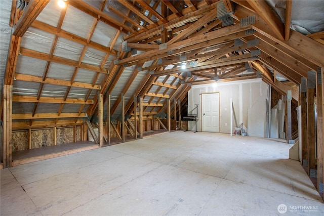 view of unfinished attic
