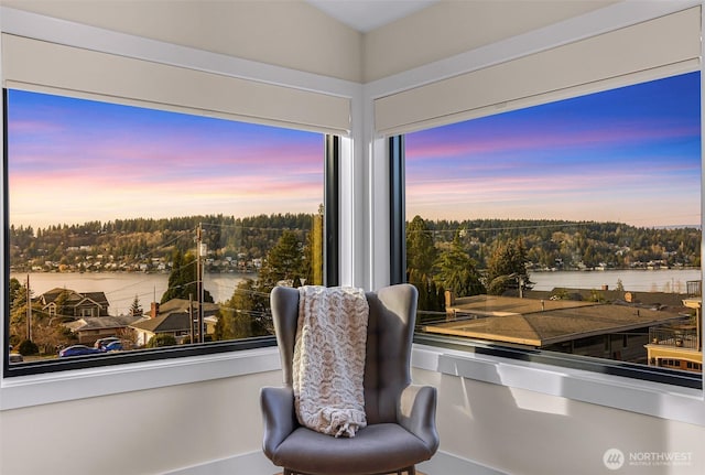 sitting room with a water view
