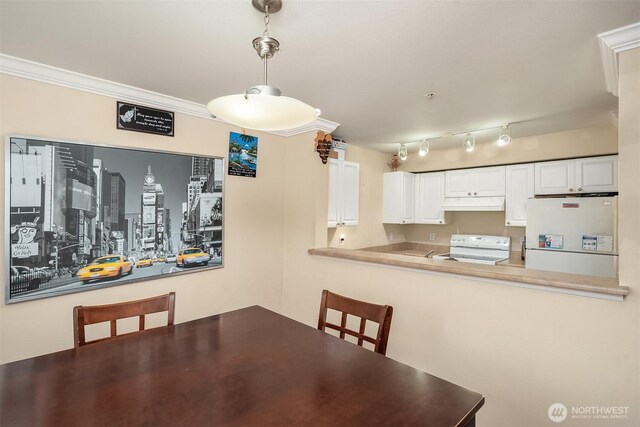 dining area with ornamental molding