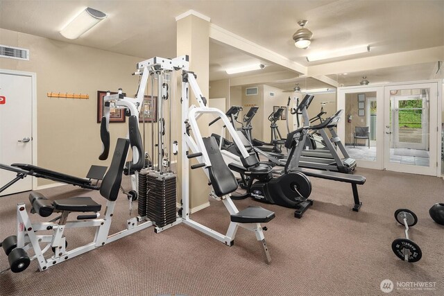 33020 10th Ave SW Unit U203, Federal Way, WA 98023 - workout area featuring french doors, baseboards, and carpet flooring