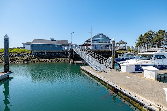 dock area featuring a water view
