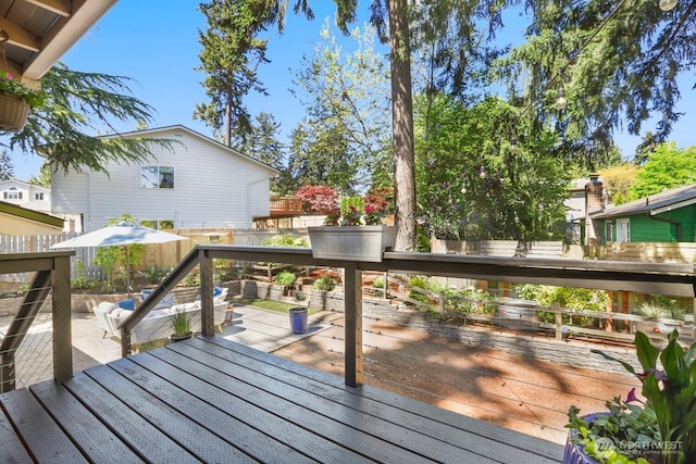 deck with a fenced backyard