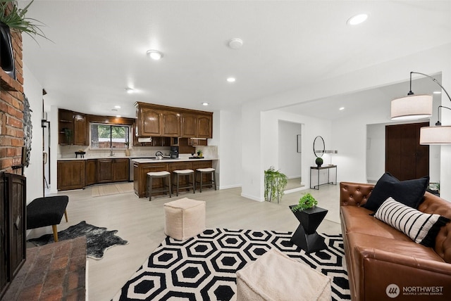 living room with recessed lighting