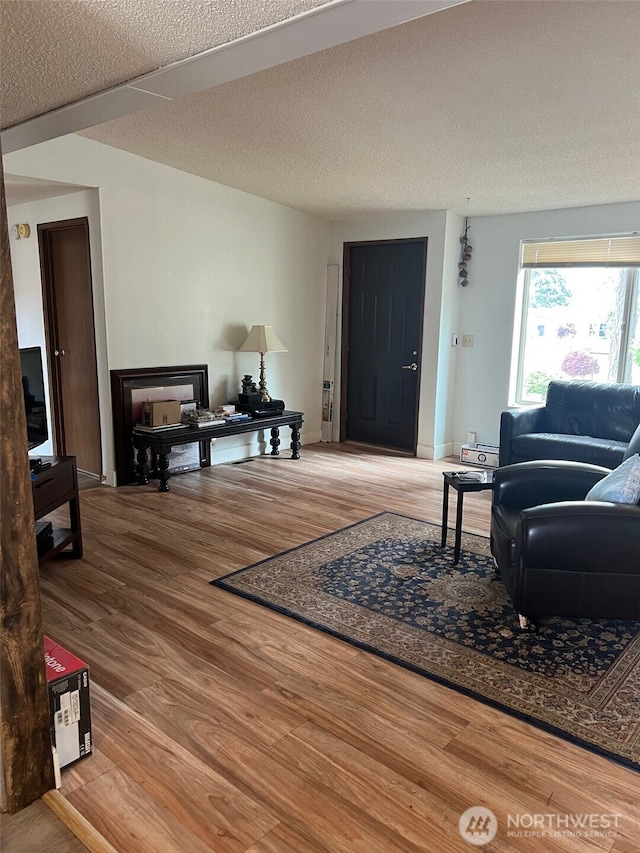 240 Parkwood Blvd, Sequim, WA 98382 - living room featuring wood finished floors and a textured ceiling
