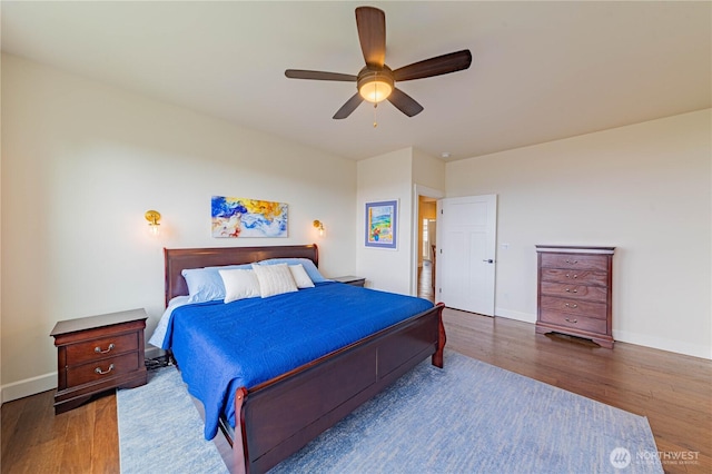 1602 Latitude Cir, Anacortes, WA 98221 - bedroom with wood finished floors, baseboards, and ceiling fan