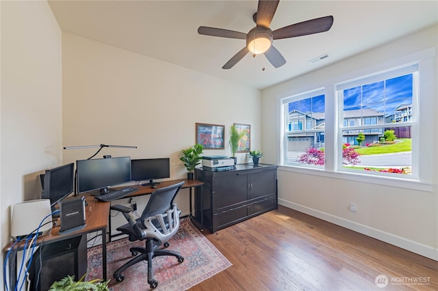 1602 Latitude Cir, Anacortes, WA 98221 - office space featuring wood finished floors, baseboards, and ceiling fan