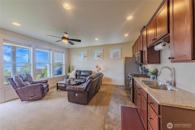 1602 Latitude Cir, Anacortes, WA 98221 - living room with baseboards, ceiling fan, and recessed lighting