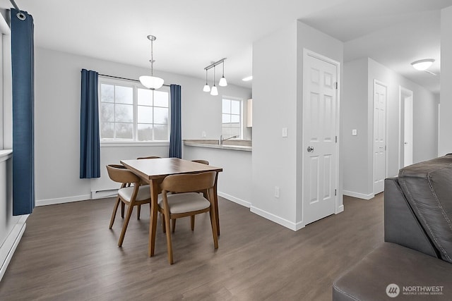 2709 Maplewood Ave Unit 304, Bellingham, WA 98225 - dining area featuring dark wood-style flooring, a baseboard heating unit, and baseboards