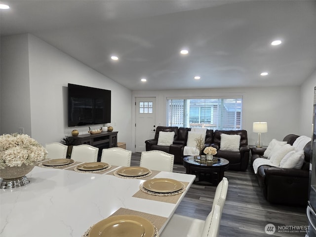 31101 116th Ave SE Unit 30, Auburn, WA 98092 - living room featuring recessed lighting, wood finished floors, and vaulted ceiling