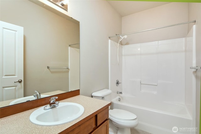 full bath with vanity, bathing tub / shower combination, and toilet