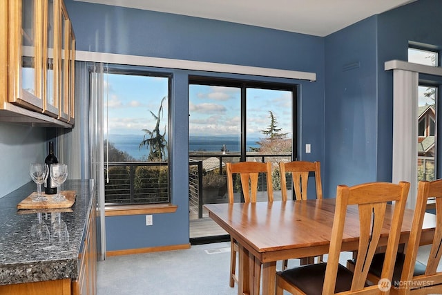 1491 Olympic Heights Ln, Freeland, WA 98249 - dining space featuring baseboards, a wealth of natural light, visible vents, and light colored carpet