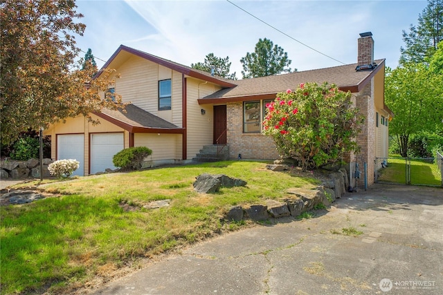 11815 77th Ave S, Seattle, WA 98178 - tri-level home with a chimney, brick siding, a garage, and a shingled roof