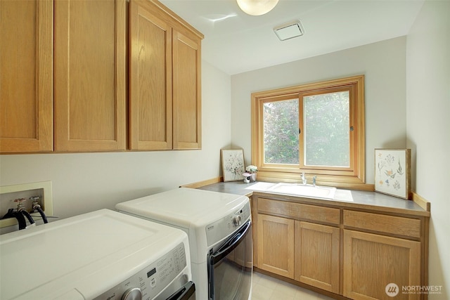 laundry room featuring a sink, cabinet space, and washer and dryer