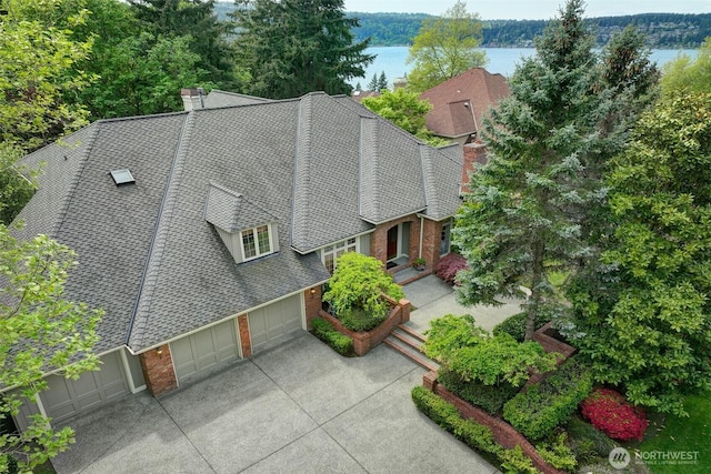 aerial view with a water view