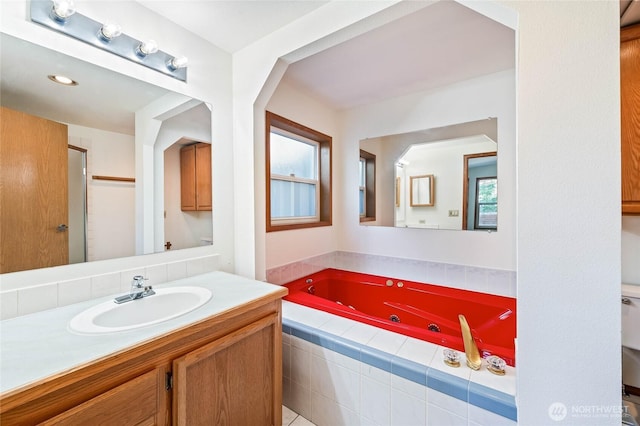 1332 Orchard Ave, Wenatchee, WA 98801 - bathroom with a jetted tub, vanity, and a shower stall