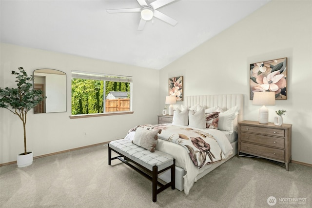 18711 22nd Dr SE, Bothell, WA 98012 - carpeted bedroom featuring baseboards, lofted ceiling, and a ceiling fan