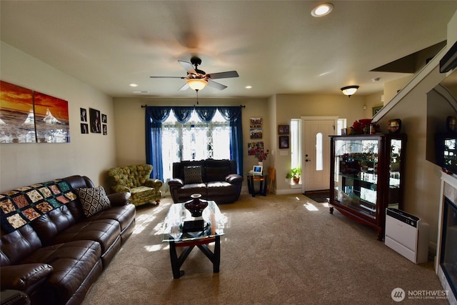1755 E Madera St, Othello, WA 99344 - living room featuring carpet floors, recessed lighting, and ceiling fan
