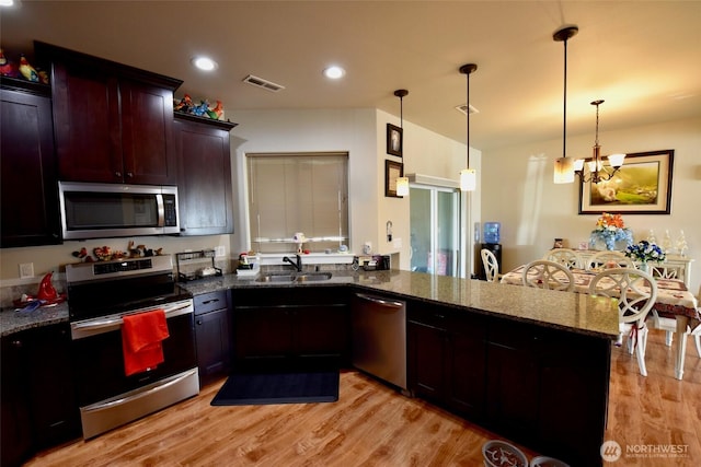 1755 E Madera St, Othello, WA 99344 - kitchen with visible vents, a sink, appliances with stainless steel finishes, and light wood-type flooring