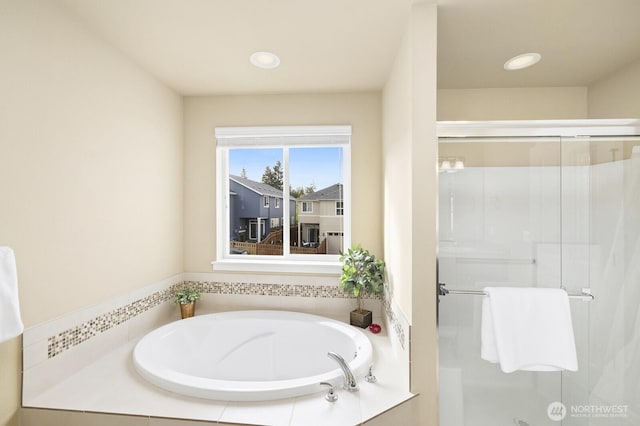 18709 138th Street Ct E, Bonney Lake, WA 98391 - full bath with a stall shower, a bath, and recessed lighting