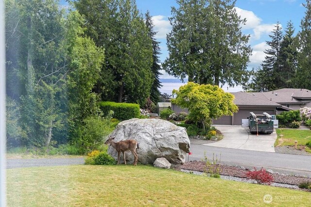 155 Baldwin Ln, Port Ludlow, WA 98365 - view of grassy yard featuring a garage and driveway