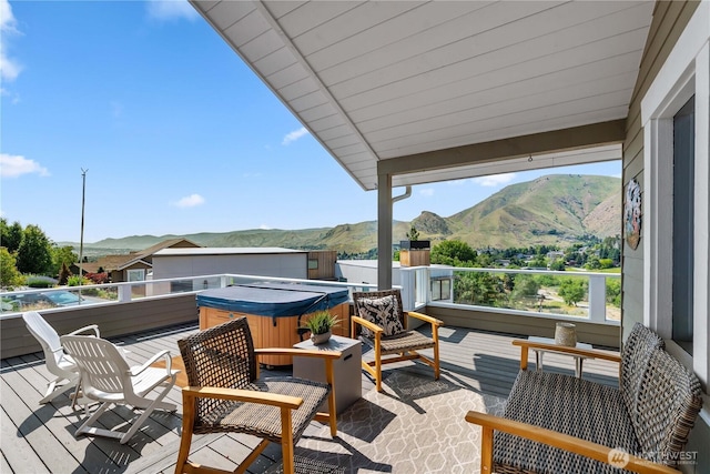1014 Westmorland Dr, Wenatchee, WA 98801 - wooden deck featuring a hot tub and a mountain view