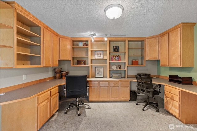 1014 Westmorland Dr, Wenatchee, WA 98801 - office featuring built in desk, light carpet, track lighting, and a textured ceiling