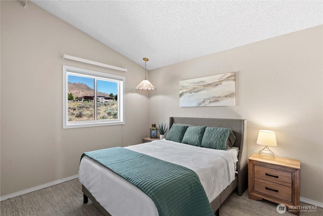 1014 Westmorland Dr, Wenatchee, WA 98801 - carpeted bedroom featuring baseboards, lofted ceiling, and a textured ceiling