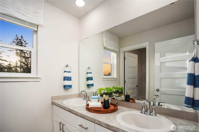 bathroom featuring a sink, plenty of natural light, and double vanity