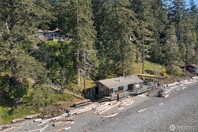 bird's eye view featuring a view of trees
