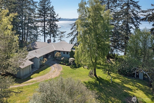 aerial view featuring a water view