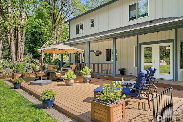 wooden terrace with french doors