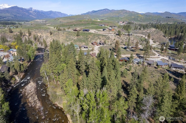 bird's eye view with a mountain view