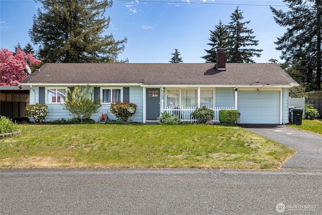 8803 Terrace Rd SW, Tacoma, WA 98498 - single story home featuring driveway, a chimney, a front lawn, a garage, and a porch
