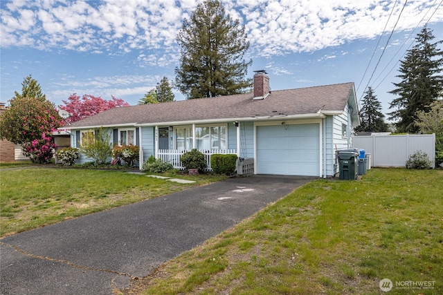 8803 Terrace Rd SW, Tacoma, WA 98498 - single story home featuring a garage, a chimney, driveway, and covered porch