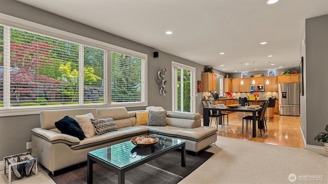 25413 NE 3rd Pl, Sammamish, WA 98074 - living area featuring recessed lighting and light wood-style floors
