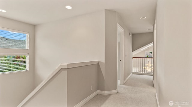 25413 NE 3rd Pl, Sammamish, WA 98074 - hallway featuring an upstairs landing, carpet, baseboards, and recessed lighting