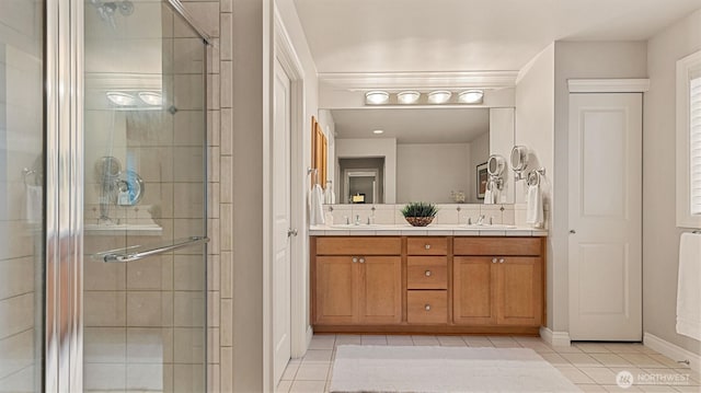 25413 NE 3rd Pl, Sammamish, WA 98074 - full bathroom featuring tile patterned flooring, a stall shower, double vanity, and baseboards