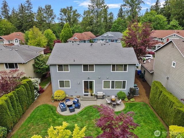 25413 NE 3rd Pl, Sammamish, WA 98074 - rear view of property with outdoor lounge area, a patio, a yard, and a residential view