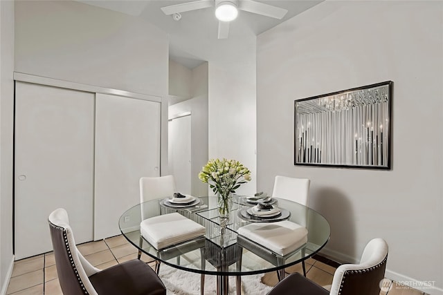 1027 Fishpond Rd, Kelso, WA 98626 - dining space featuring a ceiling fan, light tile patterned floors, and baseboards