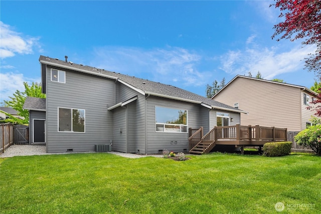 24858 NE 1st Pl, Sammamish, WA 98074 - rear view of house with a deck, crawl space, cooling unit, and a shingled roof