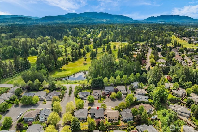 24858 NE 1st Pl, Sammamish, WA 98074 - aerial perspective of suburban area with a heavily wooded area and a water and mountain view