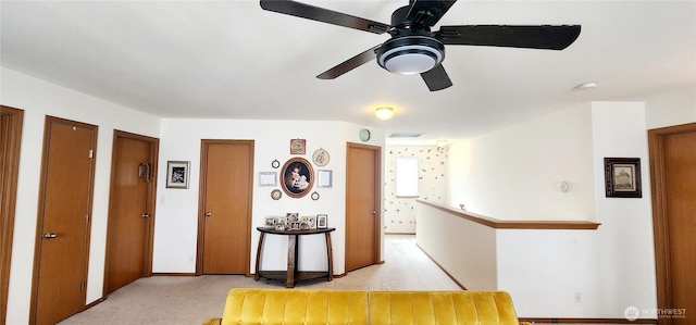interior space featuring visible vents and light carpet