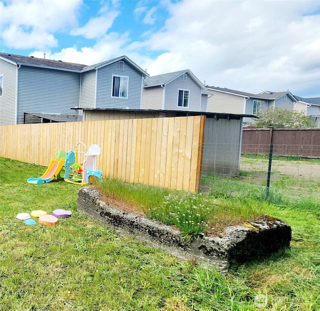 view of yard with a fenced backyard