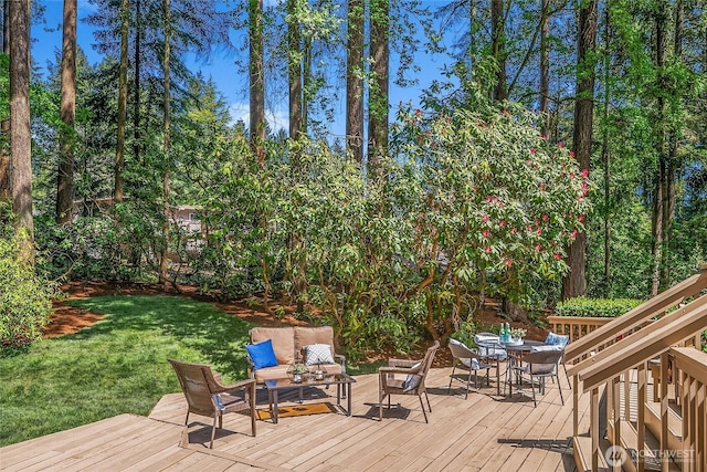 12802 NE 26th Pl, Bellevue, WA 98005 - wooden terrace featuring outdoor dining area and a yard