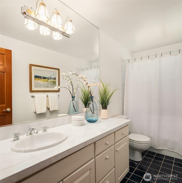 12802 NE 26th Pl, Bellevue, WA 98005 - full bath with vanity, tile patterned flooring, toilet, and a shower with curtain