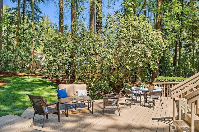12802 NE 26th Pl, Bellevue, WA 98005 - wooden terrace featuring a lawn and outdoor dining area