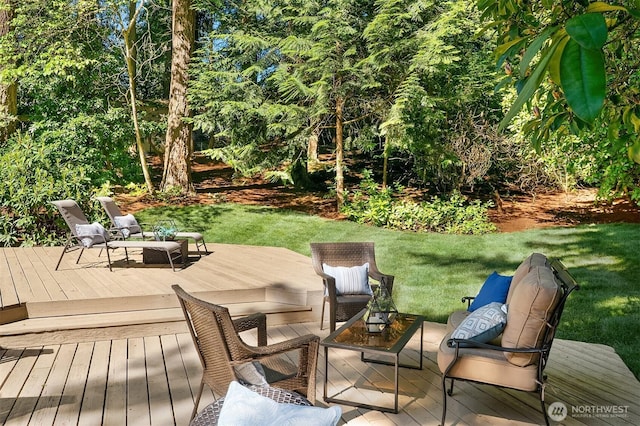 12802 NE 26th Pl, Bellevue, WA 98005 - wooden terrace with an outdoor living space and a yard
