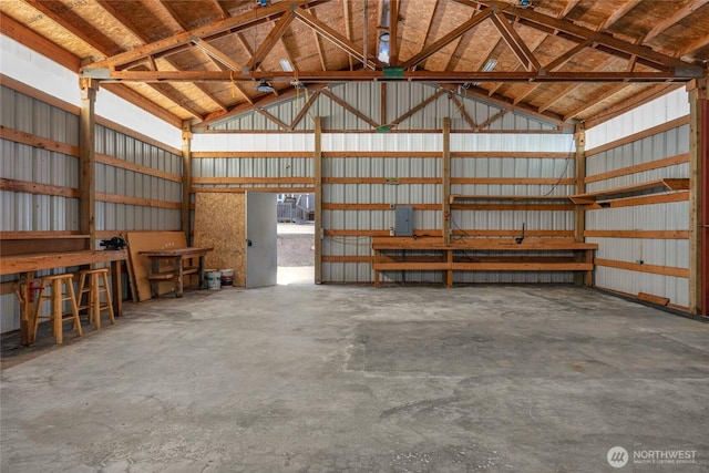 garage with metal wall