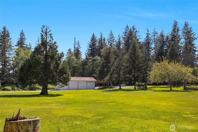 view of yard with an outdoor structure and a pole building