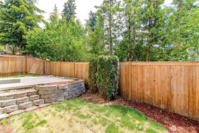 view of yard with a fenced backyard